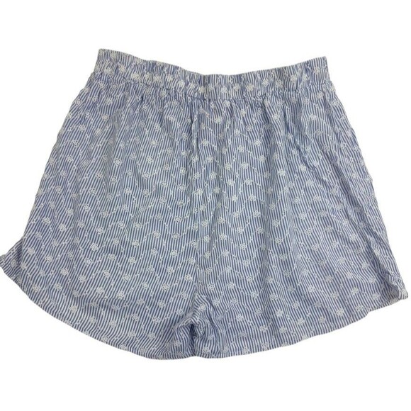 Japna Lounge Eyelet Oxford Blue Stripe PJ Sleep Shorts Girly Dainty Twee Soft L - Picture 1 of 8